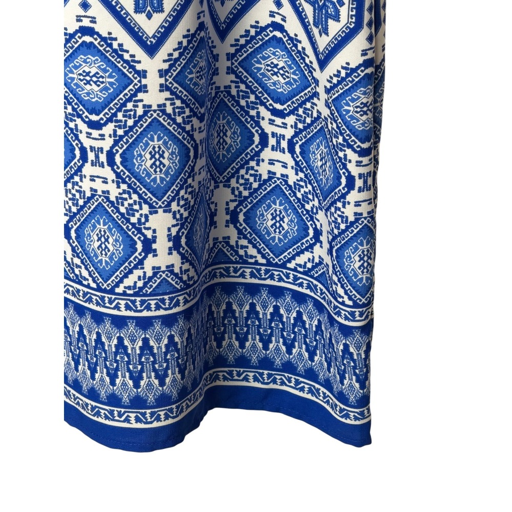 Glam Tunic Dress Women Medium Blue White NWT Geometric Raglan V Neck Mini Boho - Picture 5 of 11
